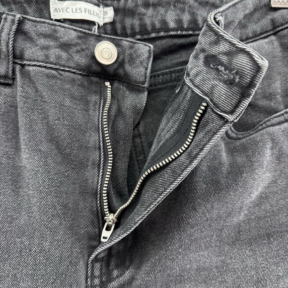 Avec Les Filles Jeans Women 28 Black Charcoal Wash High Rise Straight Distressed - Picture 5 of 14